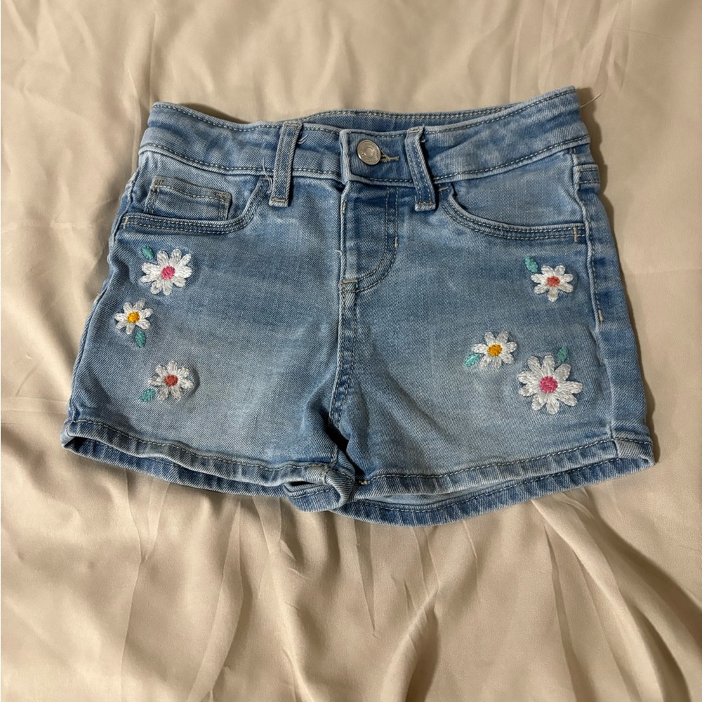 Jumping Beans girls Blue Denim Shorts with Floral Embroidery